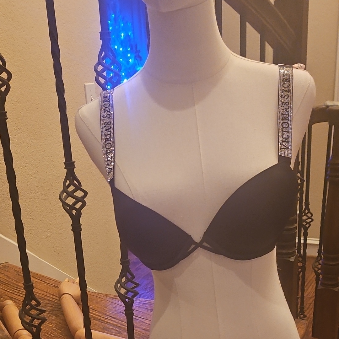 Victoria's Secret Black Bra With Glittering Logo Straps